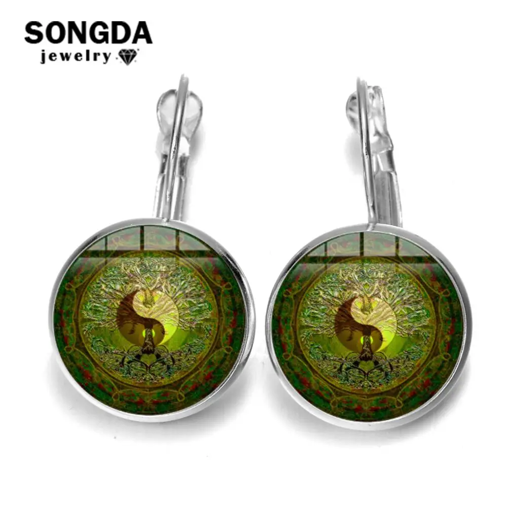 

SONGDA Vintage Tree of Life Yin Yang Earrings Ethnic Green Life Tree Art Patterns Crystal Glass Drop Earrings for Women Jewelry