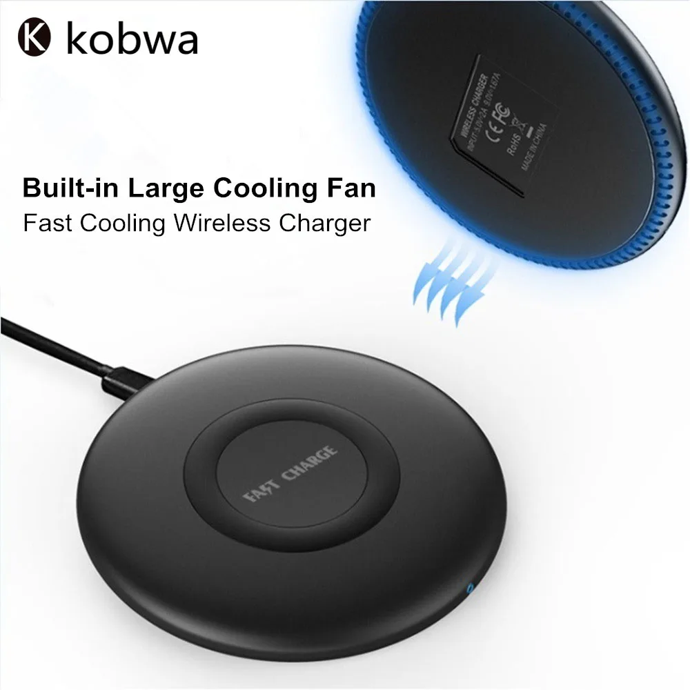 Universal Qi Wireless Charger Built in Large Silent Cooling Fan Fast Charging Pad Adapter For
