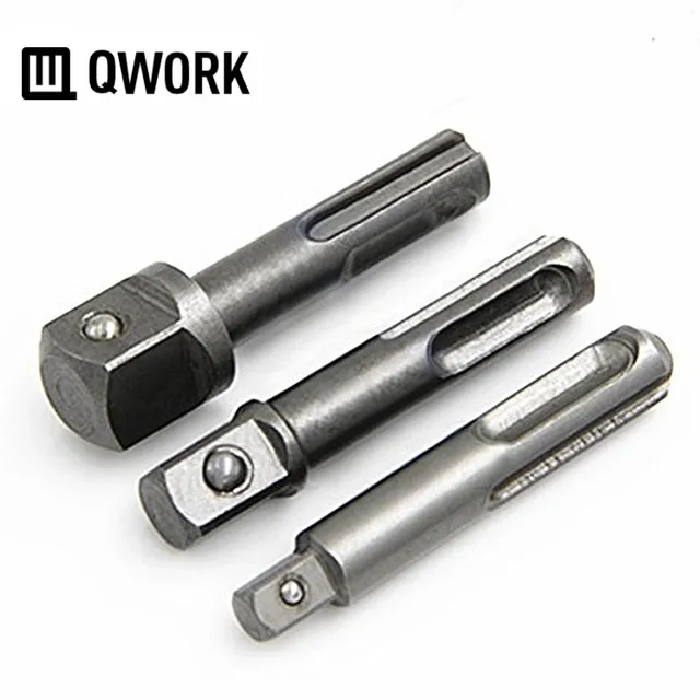 QWORK 3 Pcs SDS-Plus to Square Socket Adapter size of 1/4″(6.35mm) 3/8″(9.5mm) 1/2″(12.7mm)