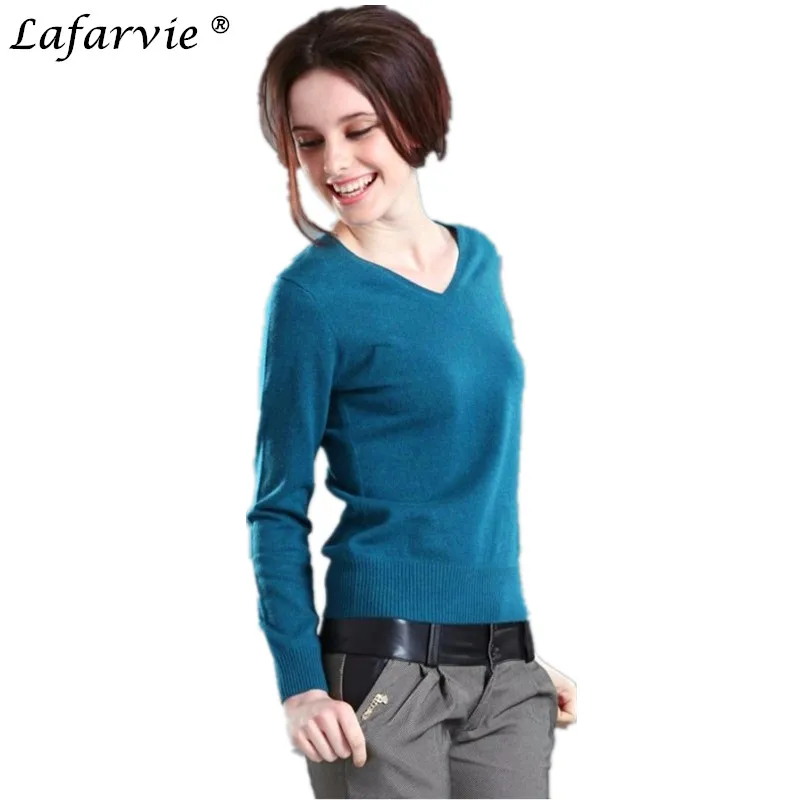 Lafarvie Women Autumn Winter Cashmere Blend Sweater V-Neck Pullovers Long Sleeve Jumpers Womens Knitted Sweaters18 Colors S-XXXL