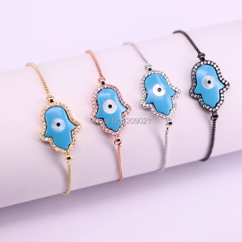 10 шт Мода CZ микро проложить женщин эмаль Хамса ручной браслеты ювелирные изделия Регулируемая цепь плетеный браслет