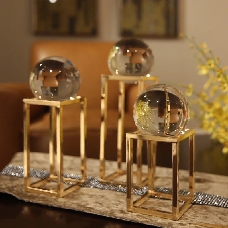 Modern creative Metal crystal ball statue home decor crafts room