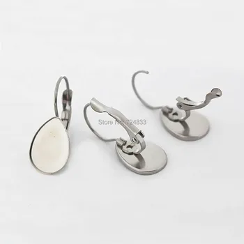 

Blank Stainless Steel Ear Wire Clip Hook Earrings Settings with 10x14mm Teardrop Bezel Resin Cabochons Bases Findings Wholesale