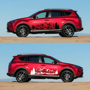 

car sticker 2 Pcs racing mountain tree grid styling side door stripe graphic vinyl Car accessories decals custom for toyota rav4