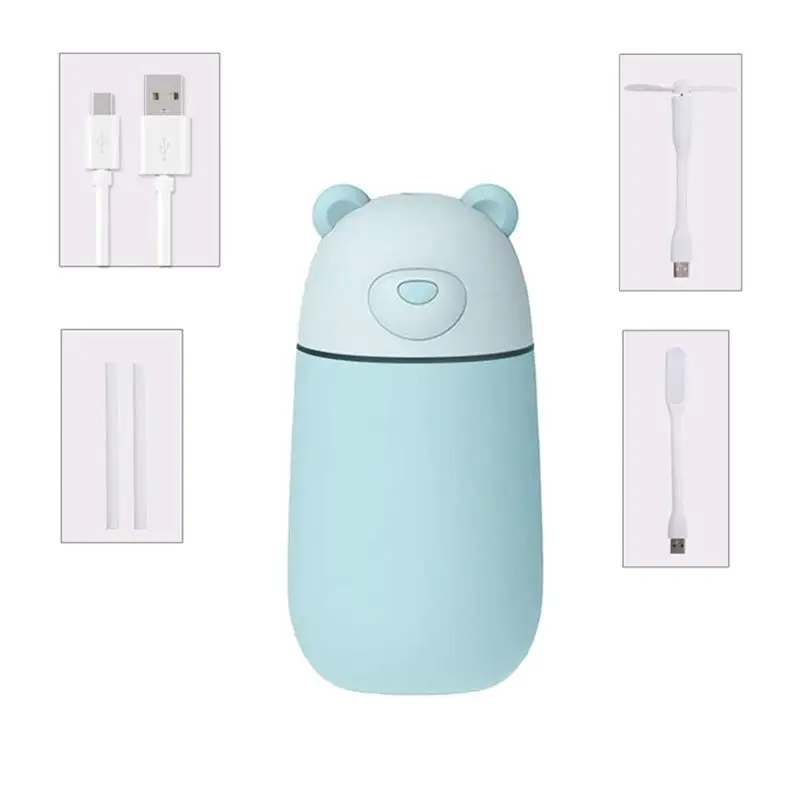 Портативный милый медведь Форма увлажнитель воздуха с USB вентилятор USB светильник 3-в-1 мини домашний Настольный увлажнитель воздуха, послужат прекрасным подарком для Спальня дома - Цвет: Blue