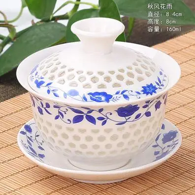 Китайский чайный сервиз Gaiwan, кунг-фу, белый керамический гайвань, голубой и белый фарфор, чайная посуда, супница, сансай, чайная чашка для пуэр - Цвет: 160ml