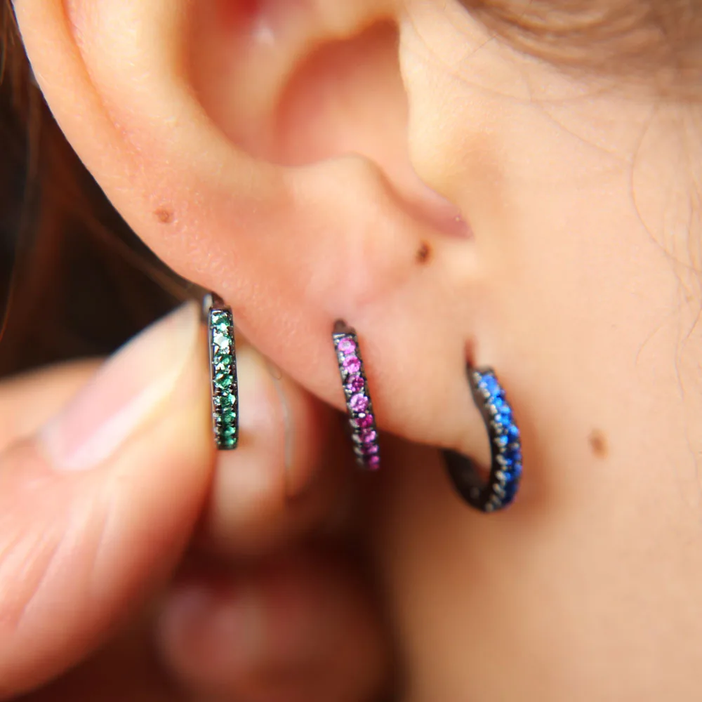 100% 925 sterling silver 10-12mm very tiny mini circle blue red green white cubic zirconia circle clip on women multiple earring
