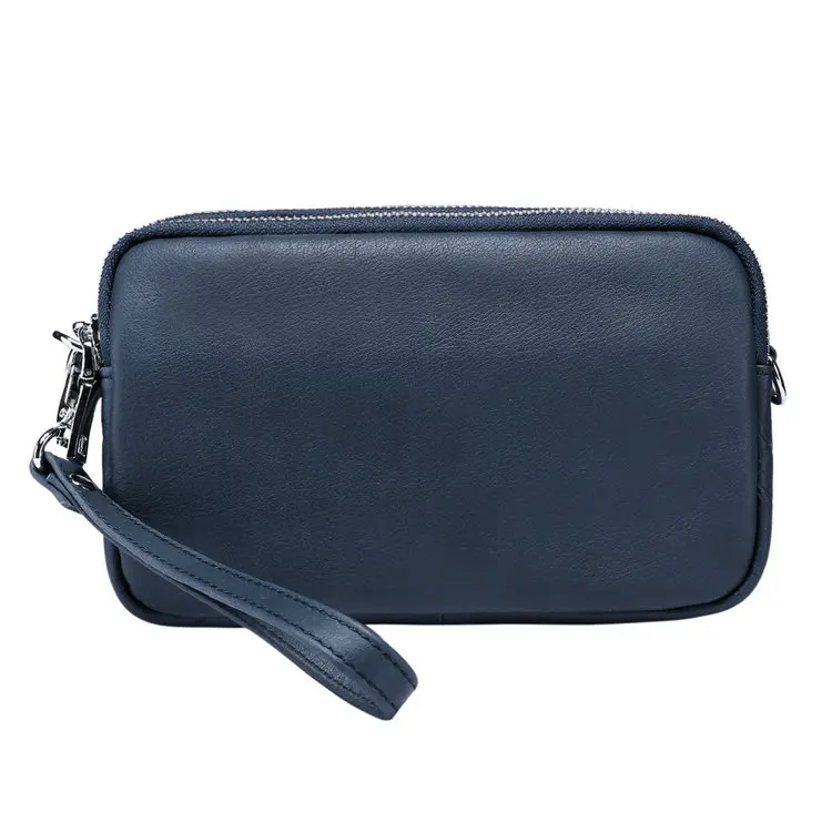 Itslife Новая женская практичная сумка на плечо из натуральной кожи, клатч из воловьей кожи, на запястье, три молнии, сумочка, чистый Винтажный стиль - Цвет: blue