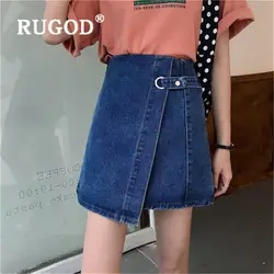 RUGOD модные необычная джинсовая юбка высокая Талия Тонкий для женщин юбка повседневное Корейская версия jupe femme