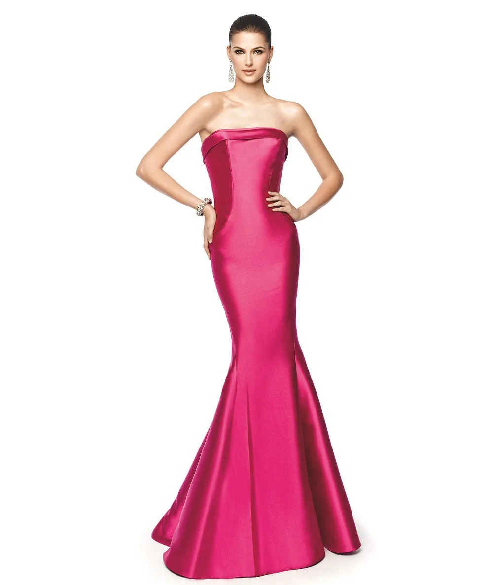 High Quality Fuschia Evening Long Dresses Strapless Mermaid Satin Off the Shoulder Robe De Soiree 2015 Formal Gown | Свадьбы и