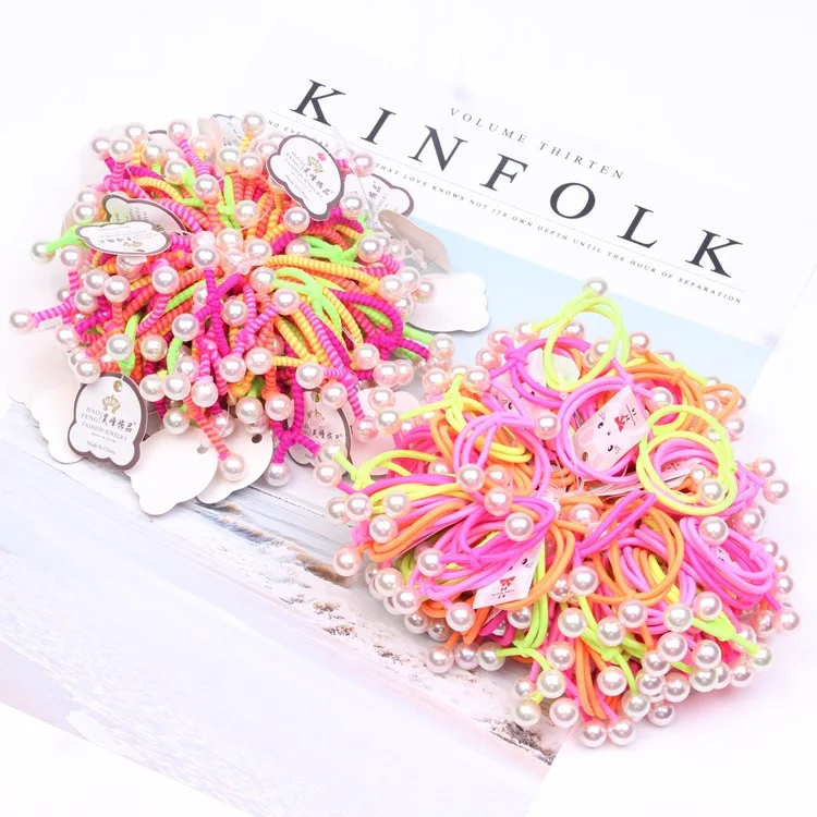 

cheap girls kids pearl elastic hair rubber bands children tie hair rope ring gum accessories for girls scrunchie ponytail holder
