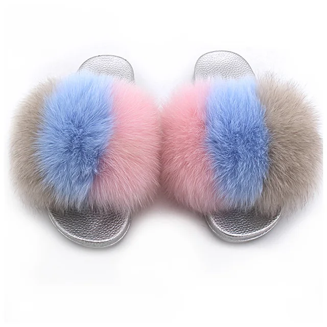 Aliexpress.com : Buy ZHENBAILI Three Tone Fuzzy Faux Fur Women Flat Slippers Summer Sandals Soft 