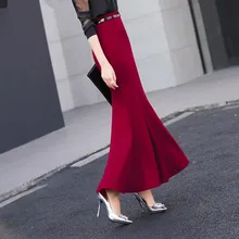 Женская юбка русалки Осень зимнее, зауженное с оборками длиной до лодыжки юбки красный/черный S-XXXL