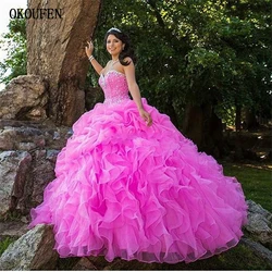 Fuchsia Quinceanera Dresses 2019 Beaded Sweet 16 Girls Formal Prom Birthday Party Ball Gowns Sweetheart vestidos de 15 anos Fuchsia Quinceanera Dresses 2019 Beaded Sweet 16 Girls Formal Prom Birthday Party Ball Gowns Sweetheart vestidos de 15 anos