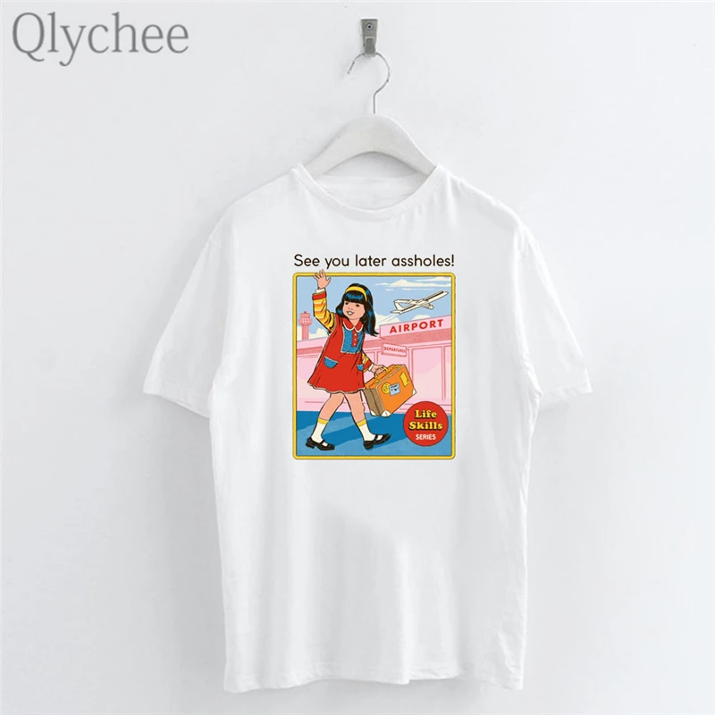 

Qlychee Harajuku Devil Series Print Female T-shirts Later Assholes Top Tees Crew Neck Short Sleeve Loose Women T Shirts Top Tees