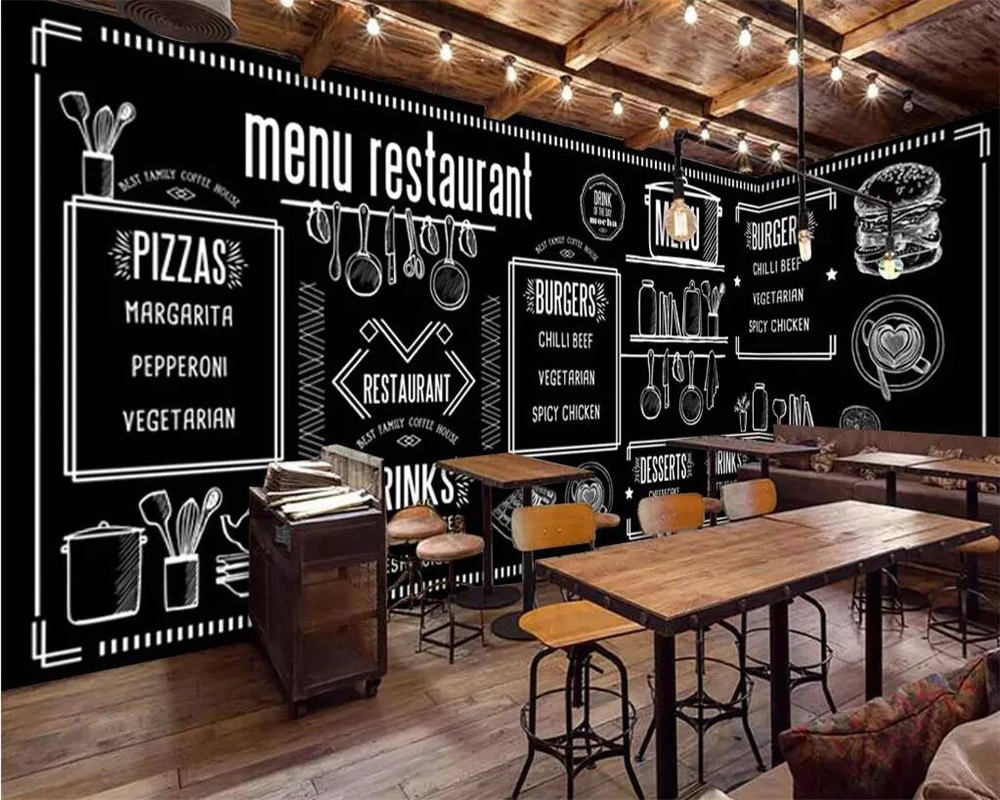 Custom Wallpaper Mural Chalkboard Retro Cafe Background