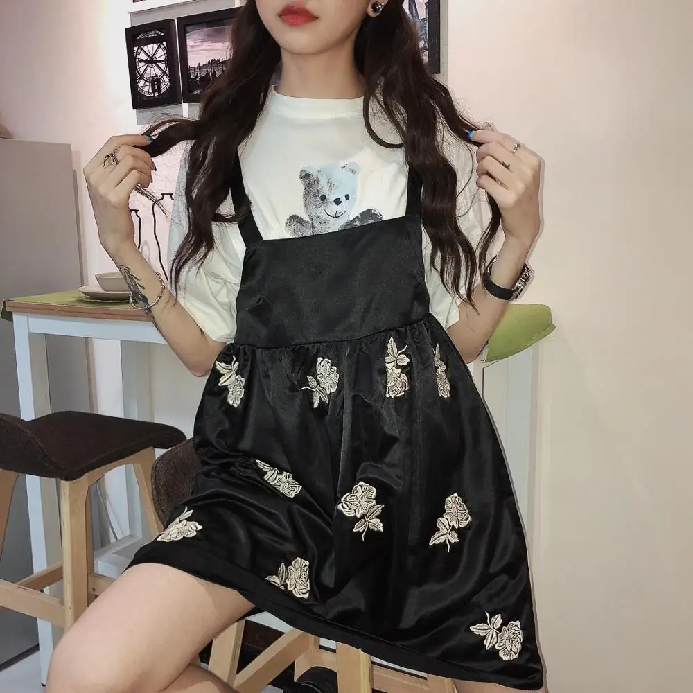 

Street Heavy Industry College Wind Belt Sleeveless Bandwidth Loose Three-dimensional Embroidery Flower Dress