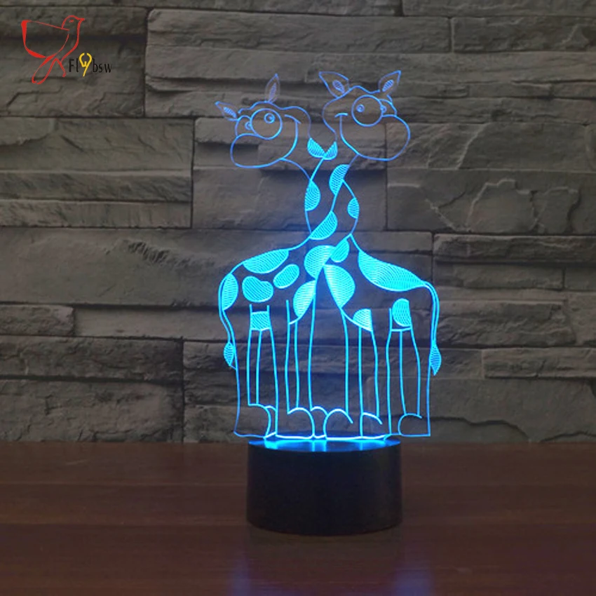 

2017 Novelty Acrylic Giraffe 3D Night Light 7 color Changeable Mood table Lamp DC 5V USB Deco desk Lamp Baby kids Sleeping lamp