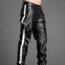 Высококачественные роскошные мужские брюки, черные мужские брюки из искусственной кожи, повседневные свободные брюки, уличная одежда, мотоциклетные брюки размера плюс