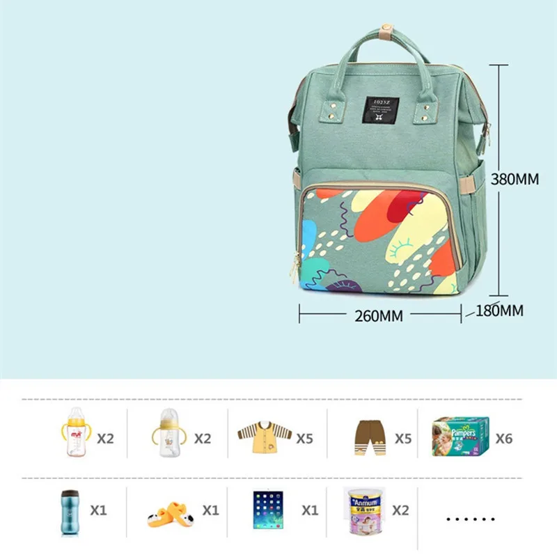 Graffiti Printing Retractable Handle Tablet Bag Inside Patch Pocket Landscape Pattern Insulation Mother Diaper Backpack09