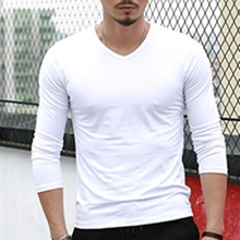 Размера плюс M-3XL Демисезонный бега спортивная одежда V образным вырезом обтягивающая футболка с длинным рукавом для Для мужчин Фитнес футболка