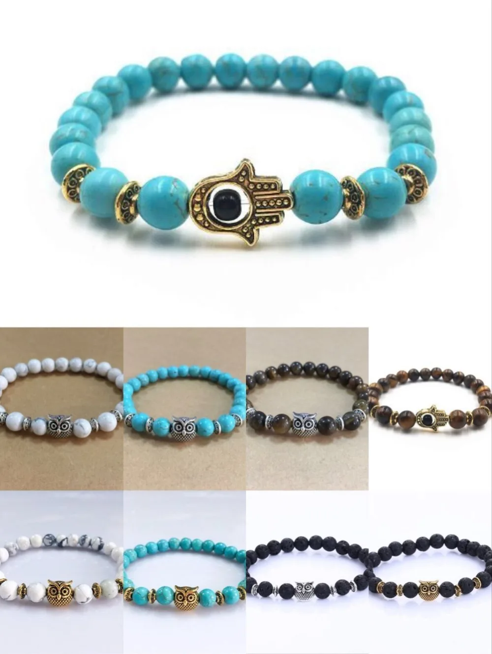 

1pc Natural Stone Mala Bead Bracelet Bracelet 8mm Elastic Rope Bead Brace 6181B-6189