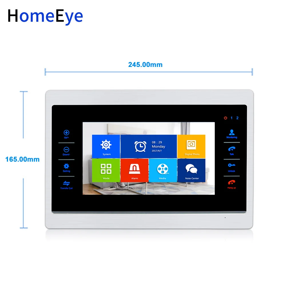 HomeEye 720P HD Video Door Phone Video Intercom 2 Doors Building Access Control System 7''Touch Screen Voice Message PIR Alarm