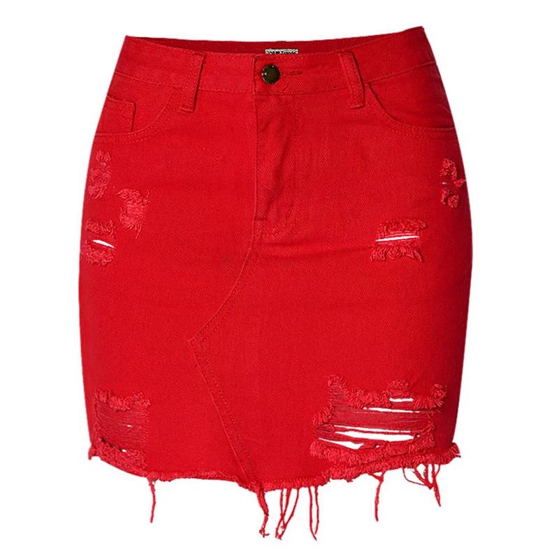 

2018 new summer women red sexy streetwear high waist short denim skirt female hollow out tassel bodycon cowgirl mini skirts