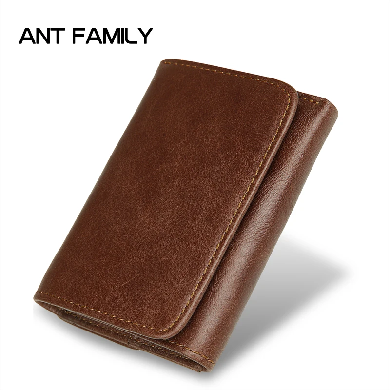 

New Genuine Crazy Horse Leather Men Wallets Short Vintage Trifold Small Wallet Coin Pocket Purse Cowhide Leather Wallet For Mens