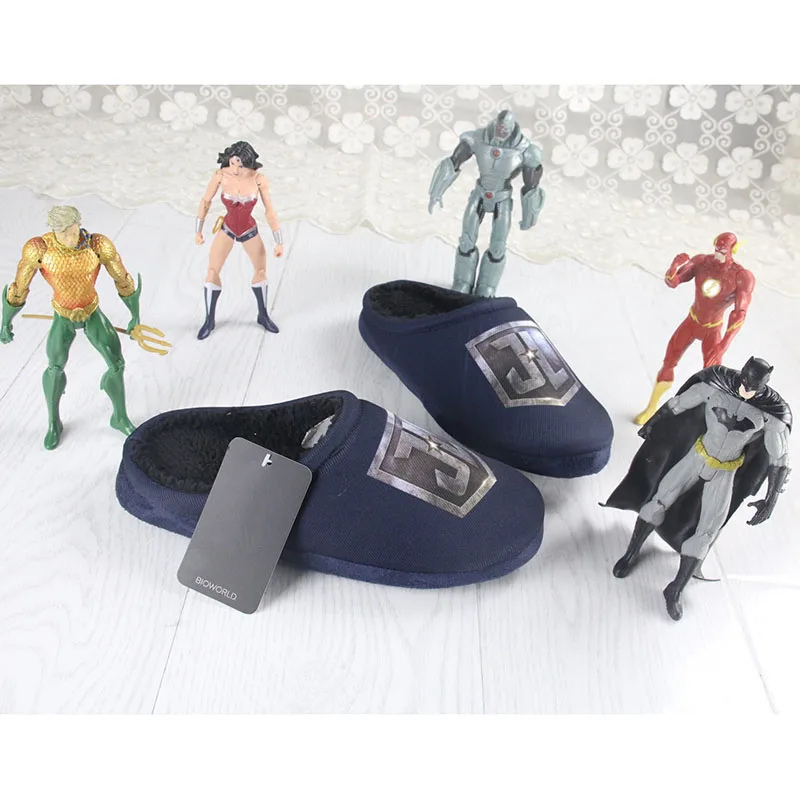 

EU size Justice League Soft Sole Autumn Winter Warm Home men Cotton Plush Slippers Indoor\Floor Flat Shoes Silent for bedroom