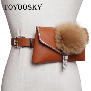 

New Women Fur Belt All-match Shining Diamond Fur Ball Belt Mini Fanny Bum Pack Detachable Belt Black Red Camel Apricot For Women