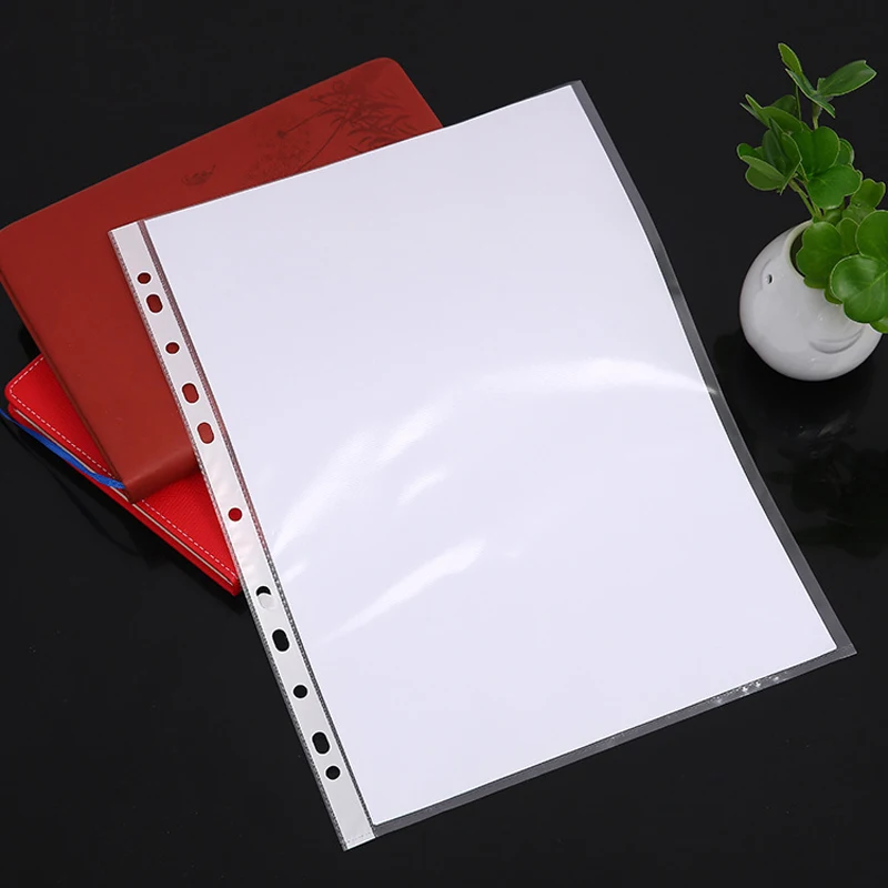100 pcs A4 Clear Plastic Punched Punch Pocket Folders Document Files Ring Binder