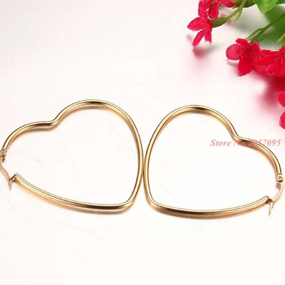 1Pair Stainless Steel Earrings Gold Color Heart shape Earrings For Women Girls Earrings Women Jewelry Free Shipping