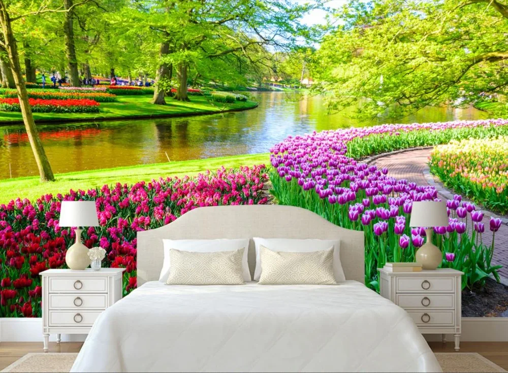 

Custom 3d wallpapers for wall Nature Landscape Trees Tree Tulips photo 3d wall mural wallpapers for living room modern