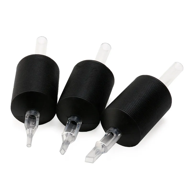 15Pcs/Box 30mm Sterilized Disposable Rubber Tattoo Tubes Soft Silicone Black Grip With Clear Long Tips Round/Flat/Diamond Tips