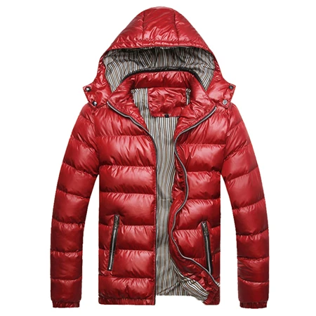Мужские зимние куртки с капюшоном, повседневные парки, мужские пальто, ветровка, одноцветные, качественные, плотные, приталенные, модная, брендовая одежда - Цвет: red
