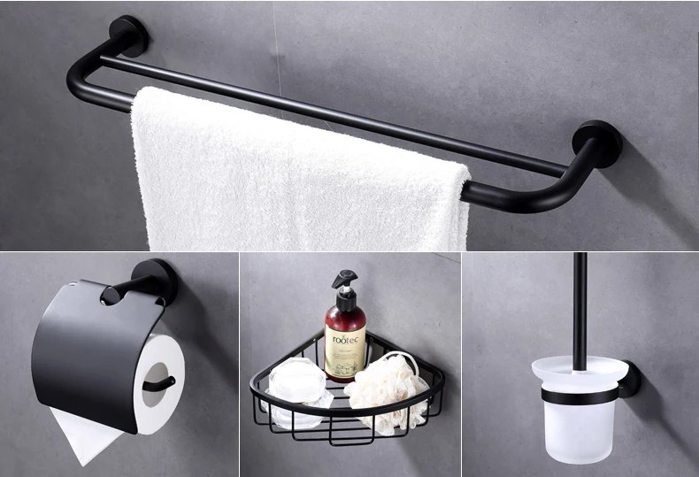 Черный набор аксессуаров для ванной комнаты, вешалка для полотенец ...