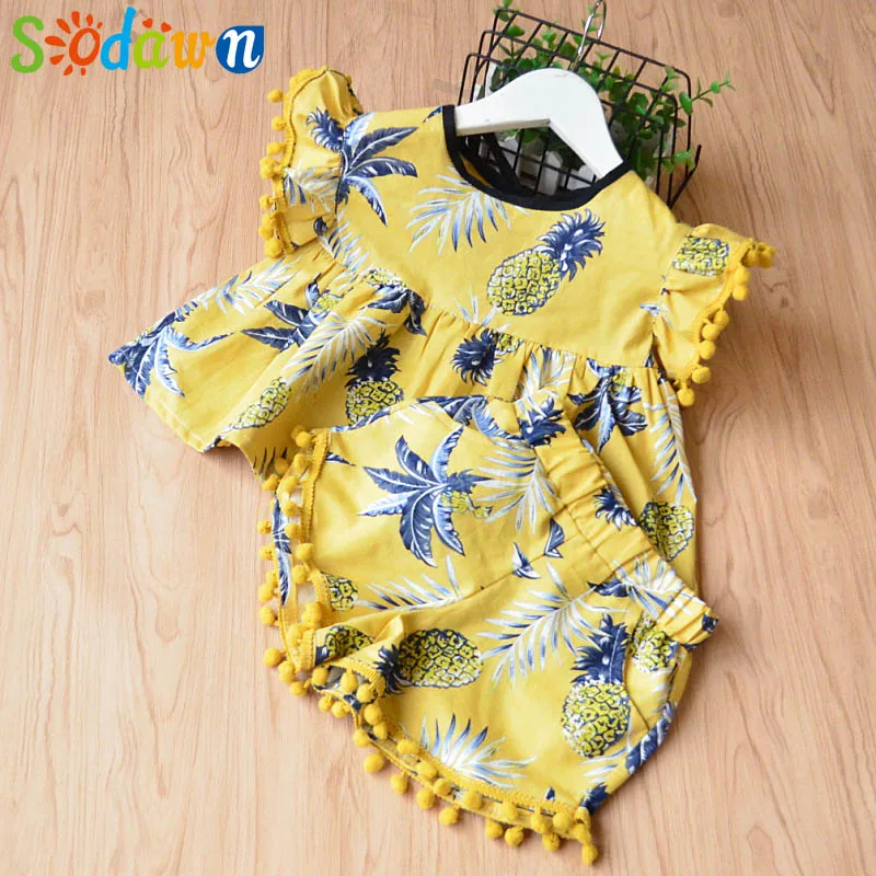 Sodawn/летняя детская одежда Комплекты одежды для девочек модная шифоновая перламутровая жилетка для девочек+ брючный костюм Одежда для девочек - Цвет: yellow