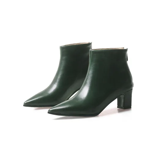 Женские ботинки с острым носком на квадратном каблуке; Модные ботильоны с пряжкой; женская обувь на молнии; недорогие ботинки на высоком каблуке; женская обувь; большие размеры - Цвет: 3   green