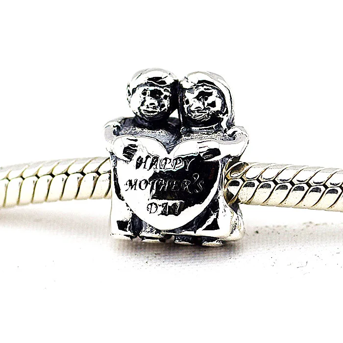 

100% 925 Sterling Silver Happy Mother's Day Beads Children Charm Beads for Jewelry Making Fit Bracelets DIY Fine Jewelry YFG001