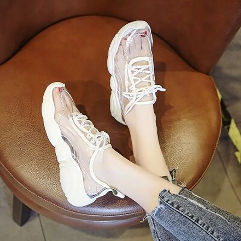 Women Shoes Chunky Shoes Women Vulcanize Shoes Lace-up Ladies Shoes Women Casual Shoes Transparent Shoes Vulcanized Shoes