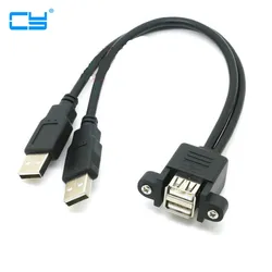 10 piezas de doble puerto USB 2,0 A macho A hembra M/F, extensión de tornillo de bloqueo, Cable de montaje en Panel de 50cm