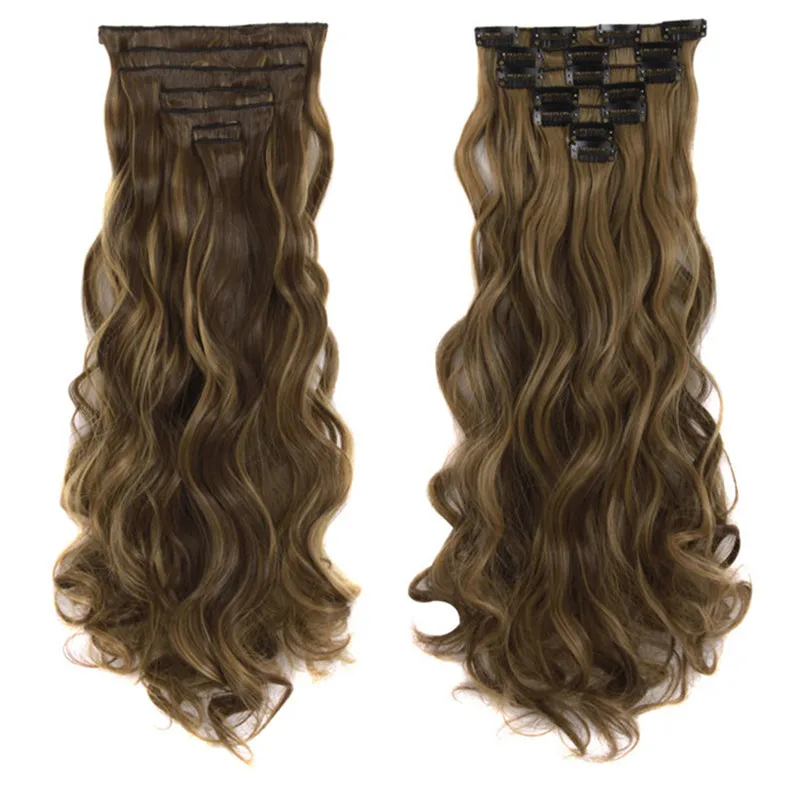 MapofBeauty длинные волнистые 7 клипс в одном куске синтетические волосы для наращивания термостойкие парики для женщин Черный Коричневый Золотой Омбре поддельные - Цвет: 4/30HL