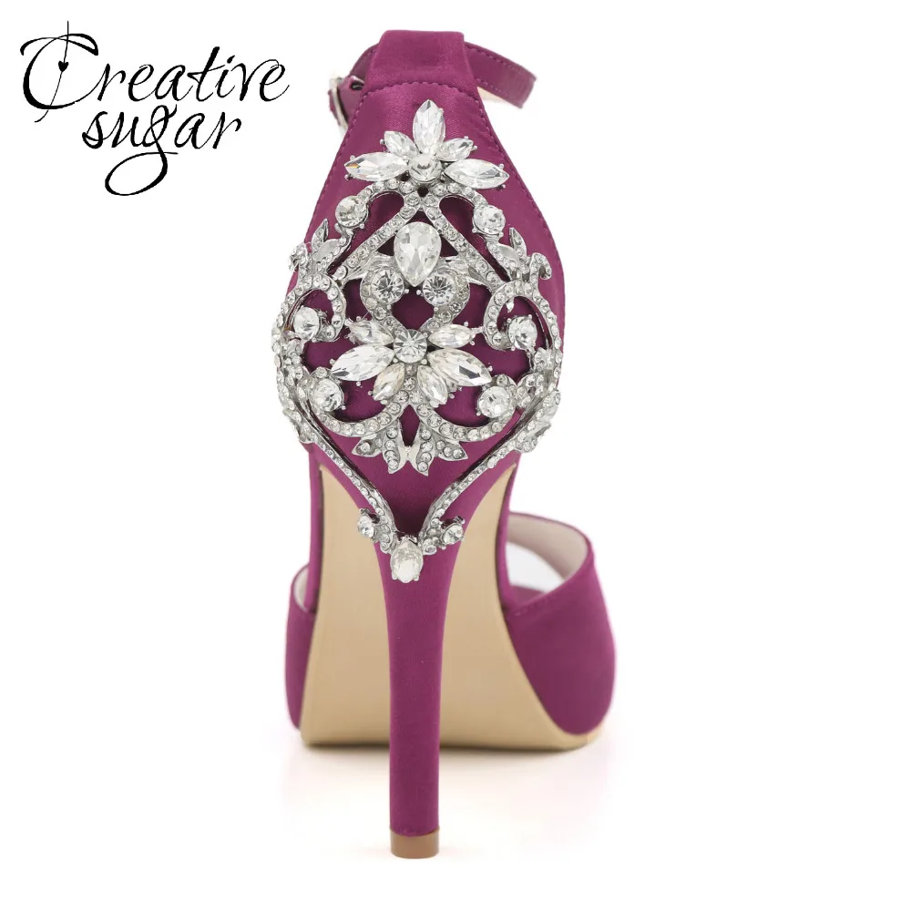 Creativesugar sexy D'orsay open toe platform satin dress shoes ankle strap crystals heels bridal wedding party evening pumps Creativesugar sexy D'orsay open toe platform satin dress shoes ankle strap crystals heels bridal wedding party evening pumps