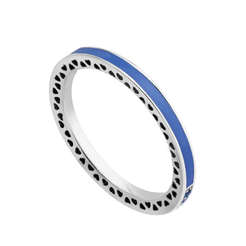 

CKK Rings 925 Sterling Silver Radiant Hearts Silver Ring with Princess Blue Enamel Fashion Rings for Women DIY Jewelry Making
