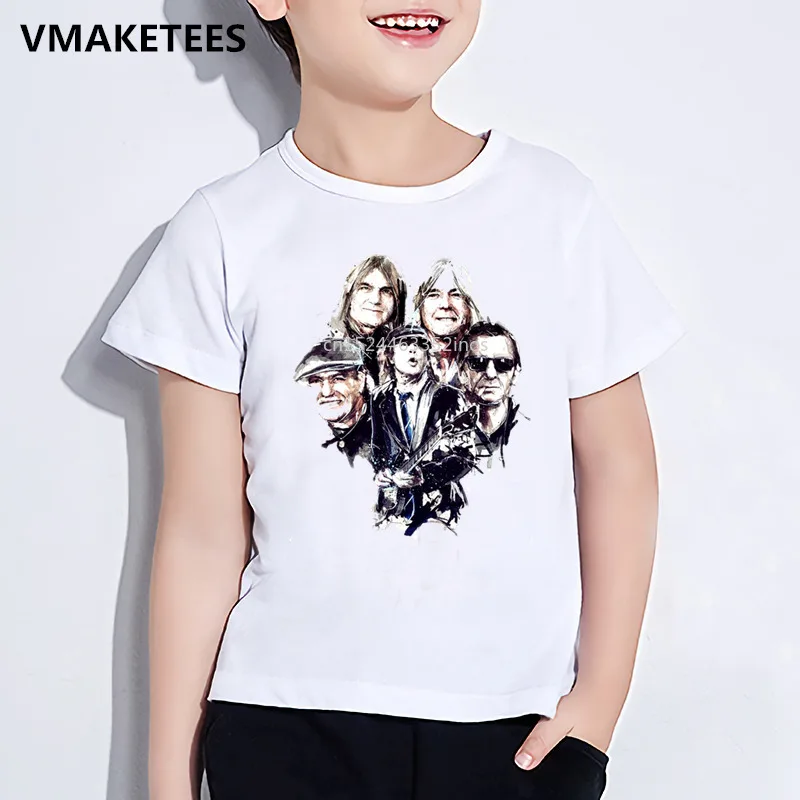 Детская летняя футболка с короткими рукавами для мальчиков и девочек детская футболка с принтом Ангус Янг группа acdc забавная повседневная одежда для малышей ooo4183