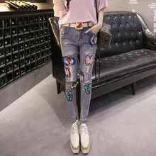 2016 отдыха блесток flare ripped узкие джинсы женские брюки жан роковой pantalon femme vaqueros mujer