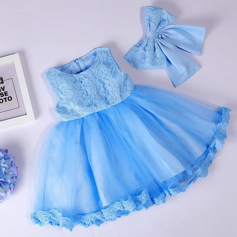 Розничная, летнее Повседневное платье для маленьких девочек кружевные вечерние платья для девочек с бантом, для маленьких девочек, для новорожденных Принцесса платья WG-097 - Цвет: blue