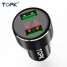 TOPK Dual USB Автомобильное зарядное устройство цифровой дисплей для iPhone X XR Xs samsung Xiaomi huawei 2 порта USB автомобильный адаптер зарядного устройства для телефона в автомобиле