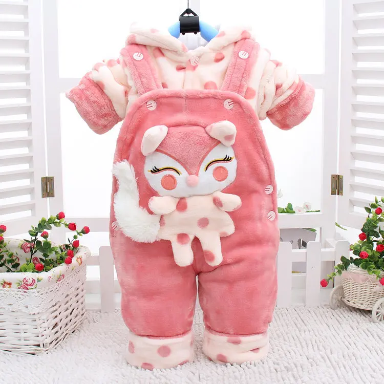 

Autumn Winter Baby Girls Clothing Sets Infants Fox Bib Coats 2pcs Clothes Sets Cotton Suit Toddler Thickening Warm Costume